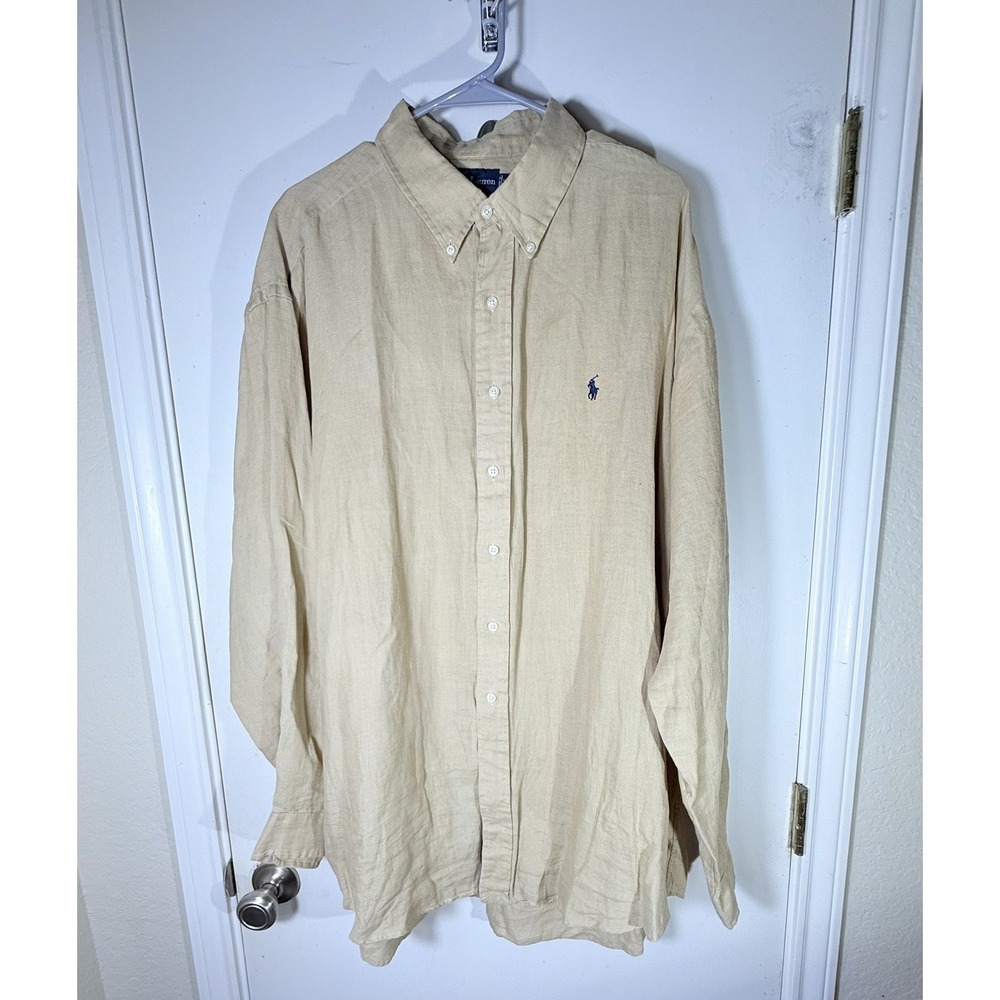 Ralph Lauren Men's Blake Beige Long Sleeve Button Down Sz XXL 100% Linen
